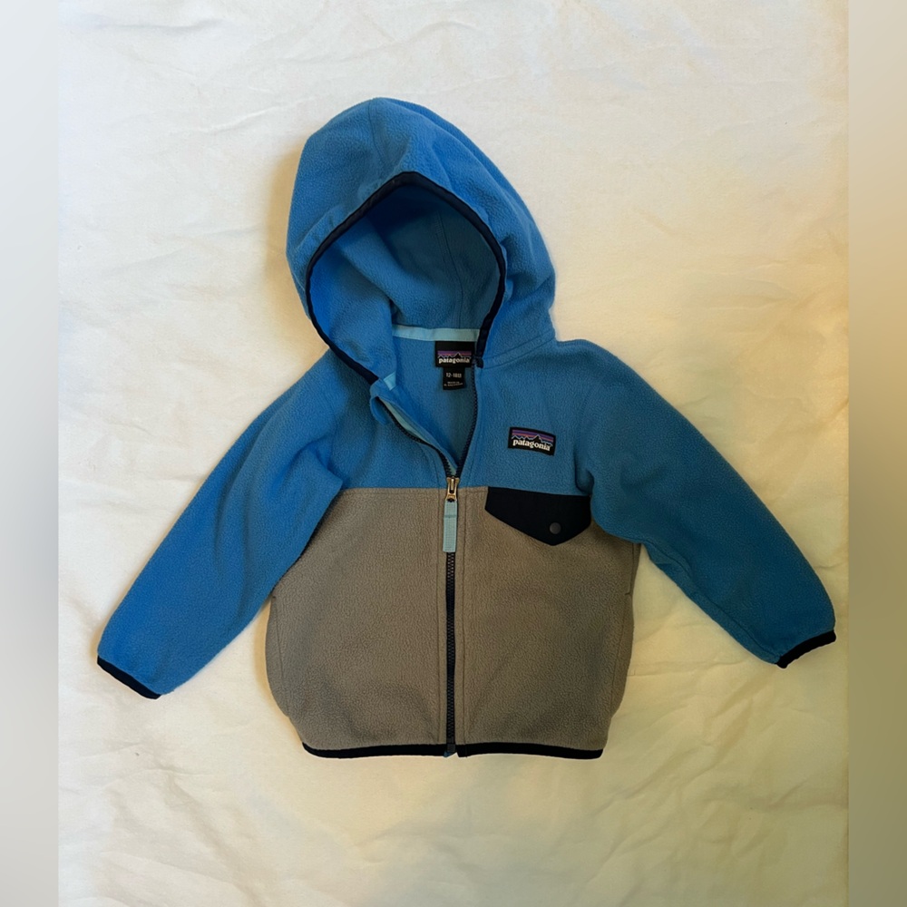 EUC Patagonia Kids Blue and Gray Fleece Hoodie